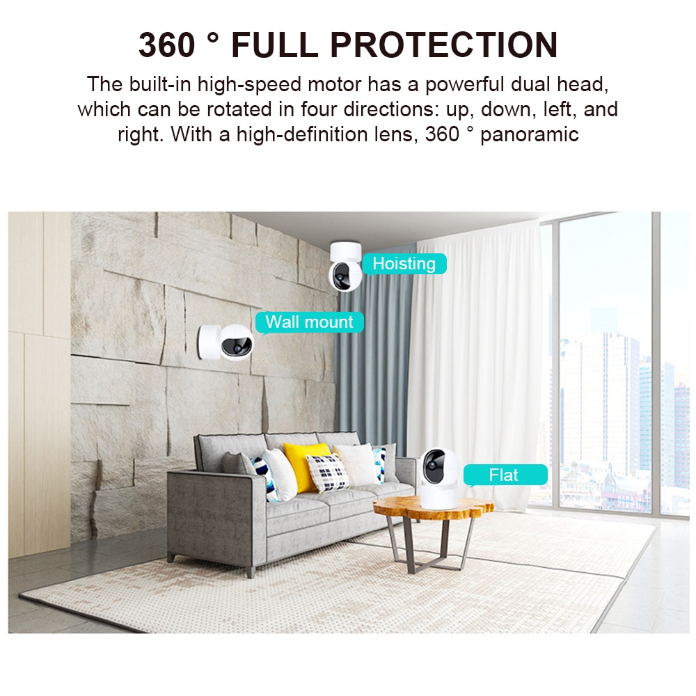 EVKVO - Theo dõi tự động - 2.4G & 5G WIFI - Tầm nhìn ban đêm đầy đủ màu sắc - YI LOT APP FHD 3MP Mini WIFI CCTV Camera Rotate IR Night Vision Wireless PTZ IP Camera CCTV