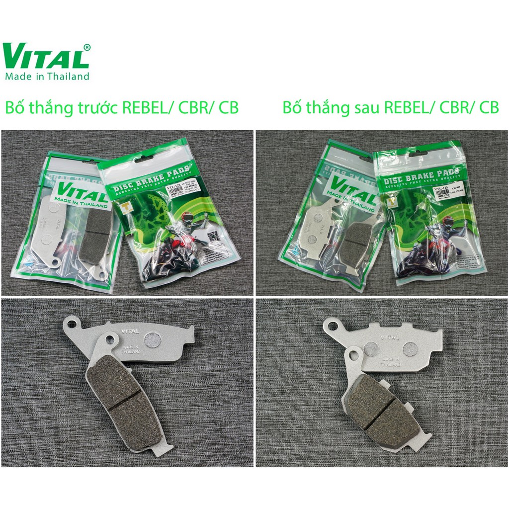 Bố thắng đĩa sau + trước CB 300/400/600, CBR 250/300/500/600, REBEL hiệu VITAL - Má phanh xe máy, bố thắng đĩa VITAL