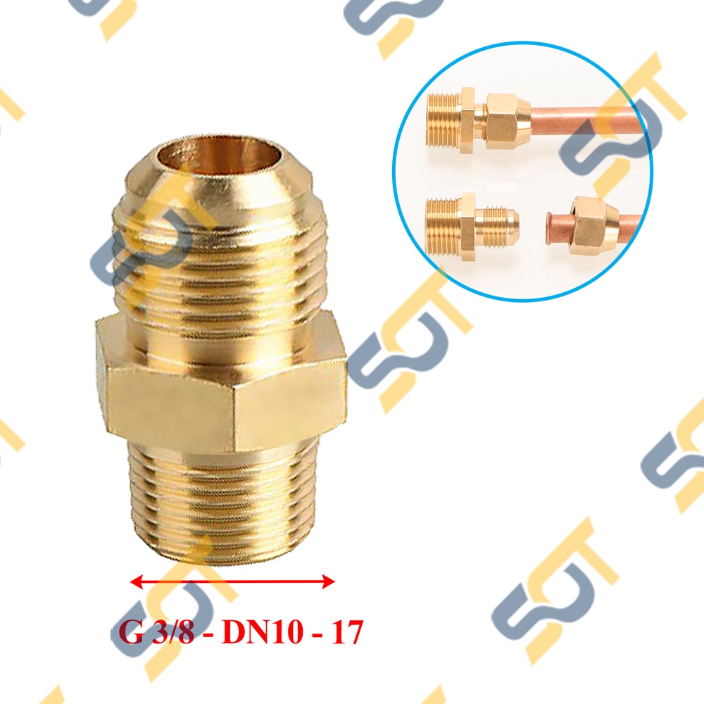[HÀN ỐNG ĐỒNG 12-16-19] Ren ngoài G3/8 (17) nối côn lồi cho điện lạnh &amp; khí nén (Brass Flare Male Connector)- Rắc co NPT