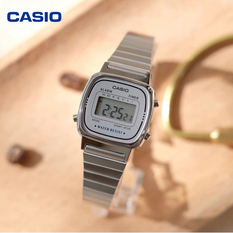 Đồng hồ nữ Casio điện tử chính hãng mặt vuông chống nước 3ATM , dây kim loại -LA670
