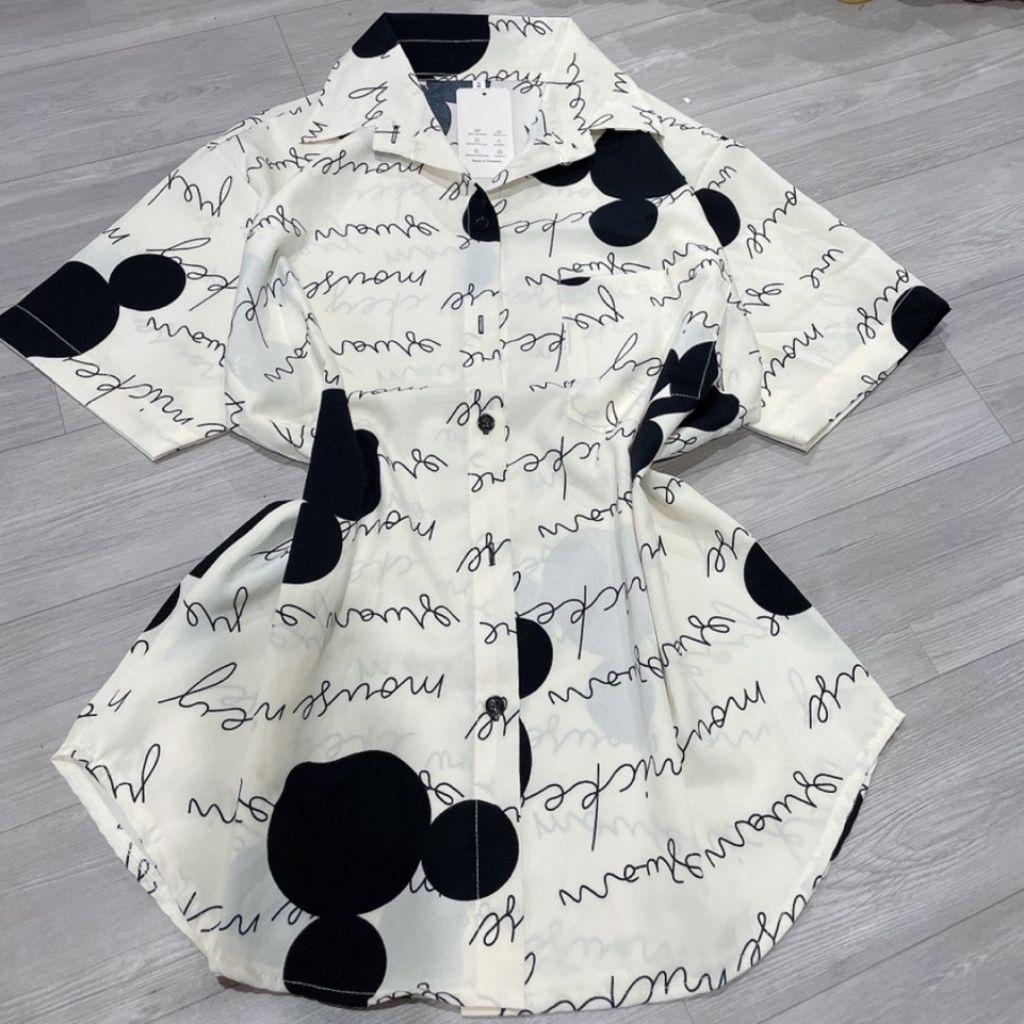 Áo sơ mi hoạ tiết bigsize nữ các loại, Áo sơ mi kiểu bigsize nữ hoạ tiết gấu chữ SM GAU CHU