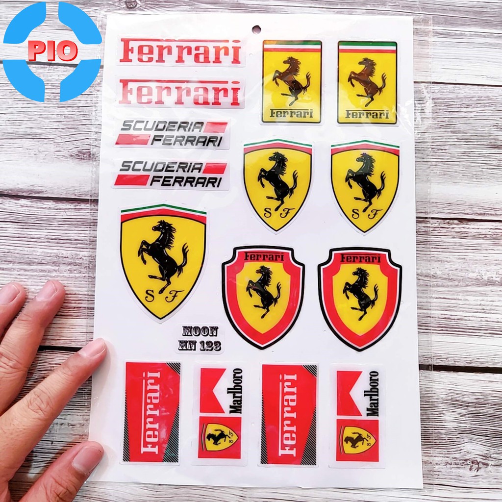 [Decal xe] Bộ Tem Ferrari Dập Nổi Cao Cấp Dán Xe Máy, Ô Tô, Mũ Bảo Hiểm, Chống Thấm Nước, Chống Bay Màu