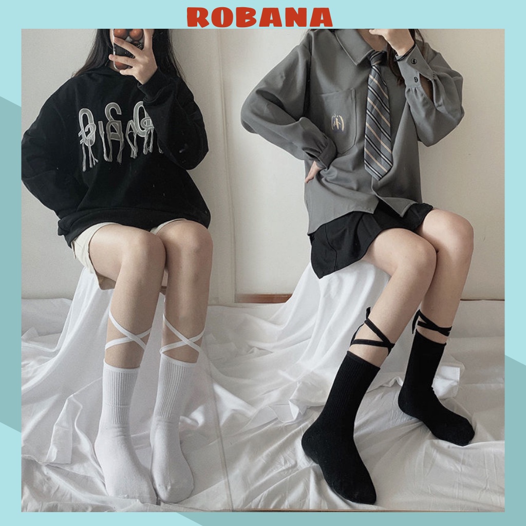 Vớ cổ cao ROBANA phong cách lolita có dây buộc siêu mát