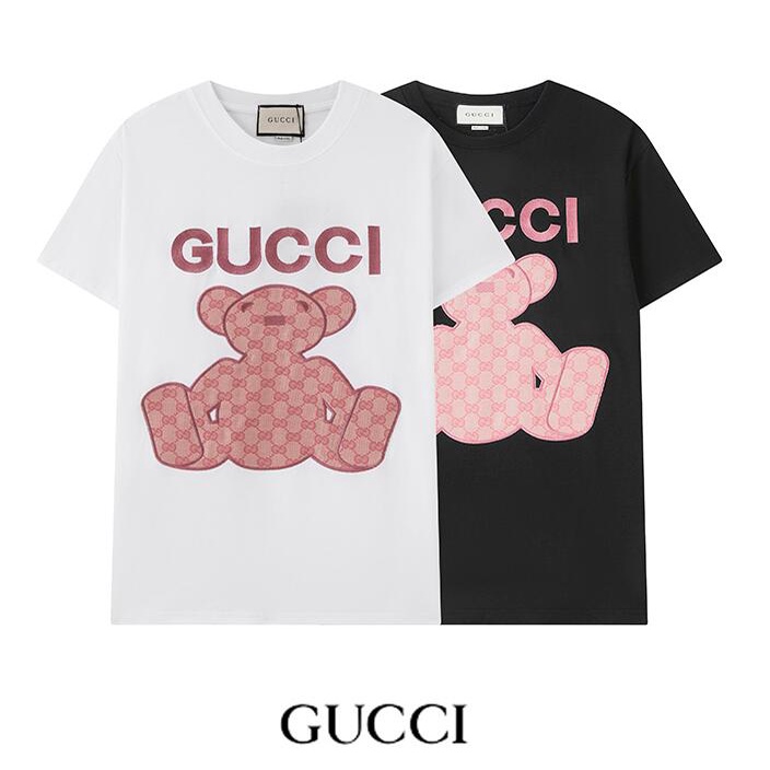 Áo Thun Tay Ngắn Chất Liệu Cotton Thêu Hoạ Tiết Gucci Phong Cách Thời Trang Unisex