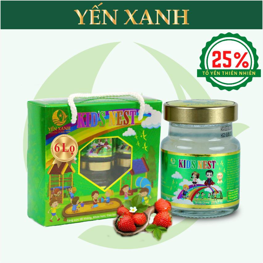 (25% tổ yến) Nước tổ yến sào chưng dành cho trẻ em Kid's Nest hương dâu– YẾN XANH - Lốc 6 lọ x 70ml