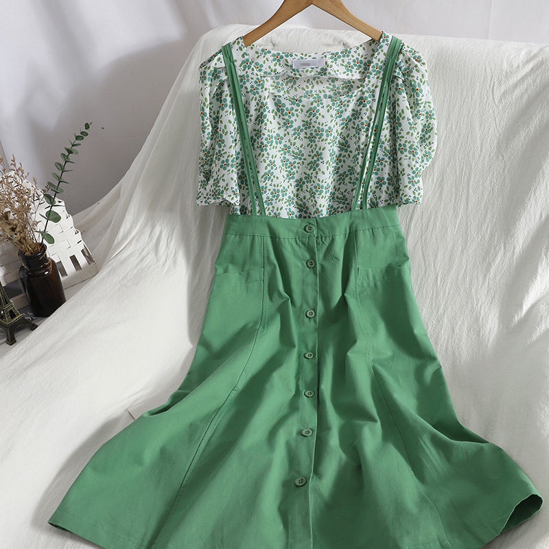 Đầm Dáng Chữ A Cổ Vuông In Họa Tiết Hoa Phối Thắt Lưng Cỡ Lớn Thời Trang Xinh Xắn