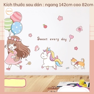 Decal dán tường Bé gái và Unicorn A38 - Decal dán tường Hàn Quốc