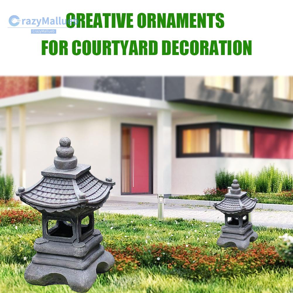 Crazymallueb❤Retro Resin Craft Pavilion Sculpture Solar Lights Outdoor Garden Ornaments❤Lighting