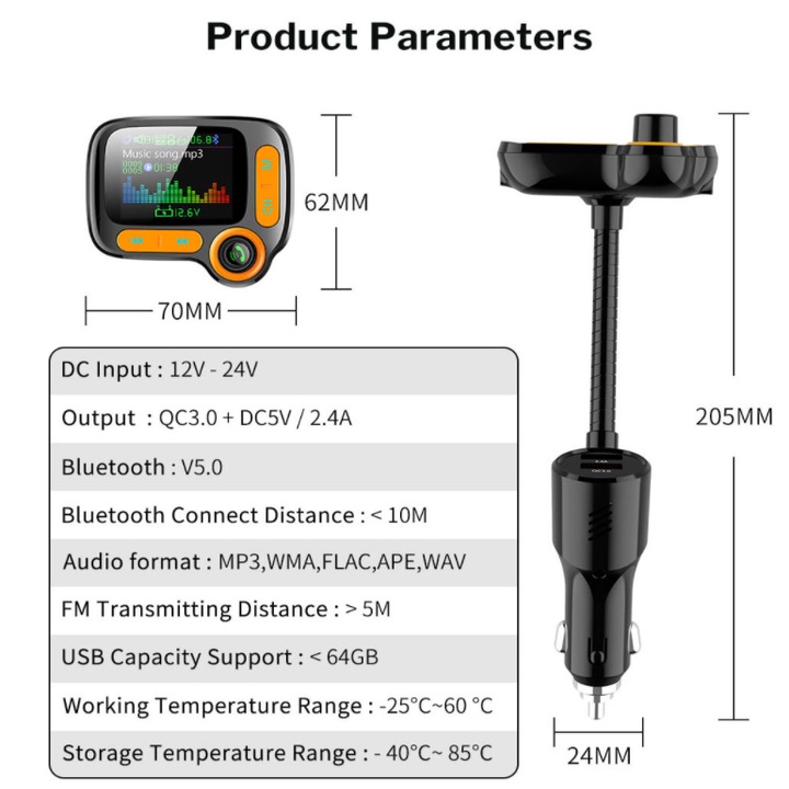 Tẩu nghe nhạc ô tô Hyundai C86, kết nối bluetooth, sạc nhanh QC 3.0