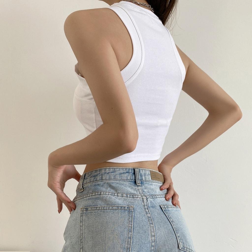 Áo croptop nữ sát nách ôm body viền giữa tôn ngực Xquin, Áo ba lỗ nữ cổ tròn chất borip dày dặn có sẳn mút ngực