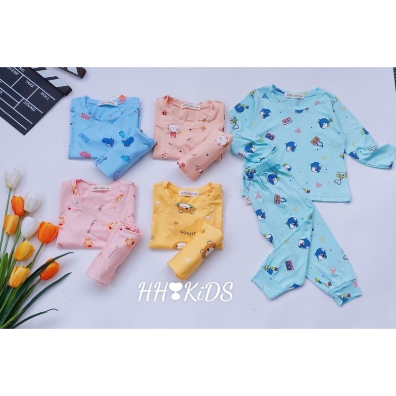 Bộ dài tay thun lạnh in hoạ tiết cho bé trai , gái (6-18kg) loại 1.