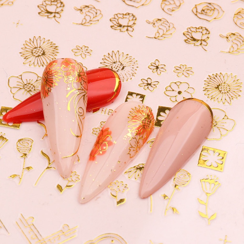 Miếng Dán Móng Tay Tự Dính Họa Tiết Hoa Màu Trắng