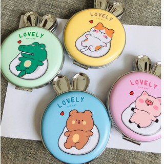Gương mini tai thỏ 2 mặt họa tiết hoạt hình cực xinh phong cách Hàn Quốc - Selenshop