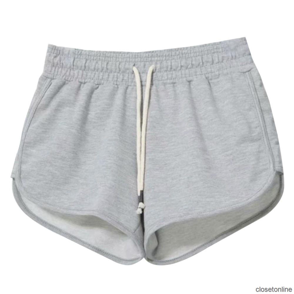 Quần Short Thể Thao Lưng Cao Có Dây Cột Màu Trơn Thời Trang Hè Cho Nữ