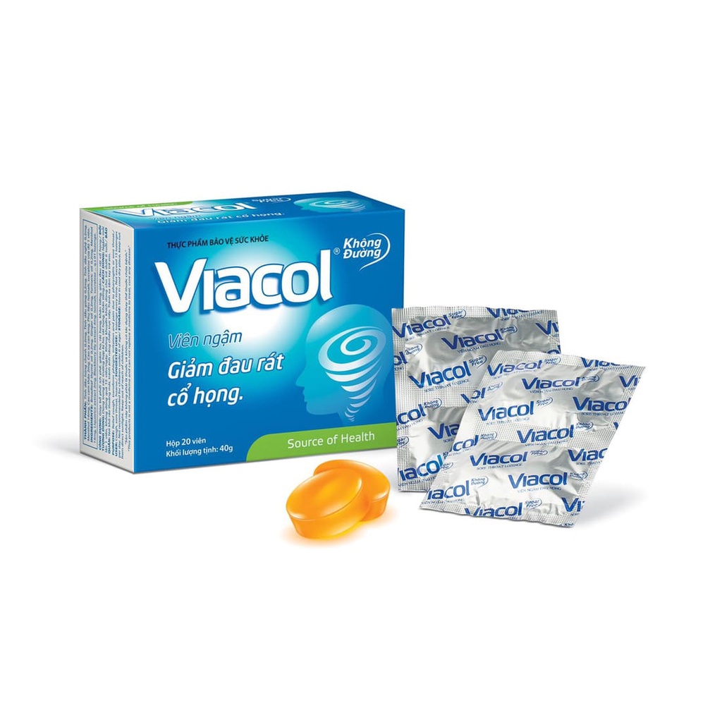 KẸO NGẬM VIACOL KHÔNG ĐƯỜNG HỘP 20 VIÊN-GIẢM HO, RÁT HỌNG, KHÀN TIẾNG
