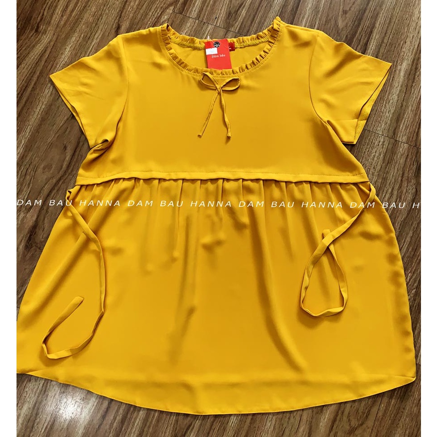[HANNA] Áo bầu công sở mùa hè có size 70kg vải mango cao cấp thoáng mát không nhăn mềm nhẹ thoải mái có dây nơ cột sau
