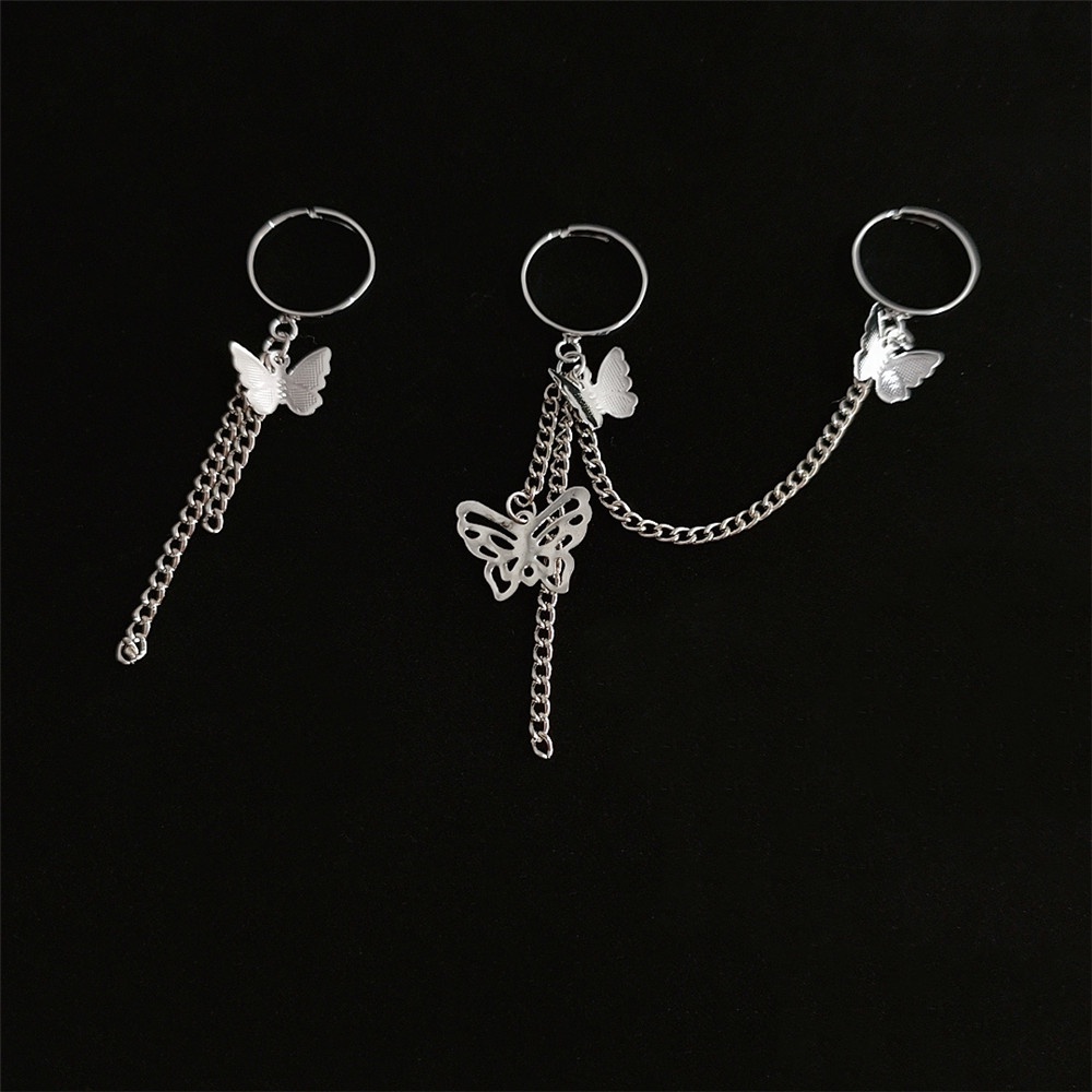 Set 2 Nhẫn Dạng Mở Hình Bướm Phối Dây Xích Có Thể Điều Chỉnh Phong Cách Cổ Điển Cho Nam Và Nữ