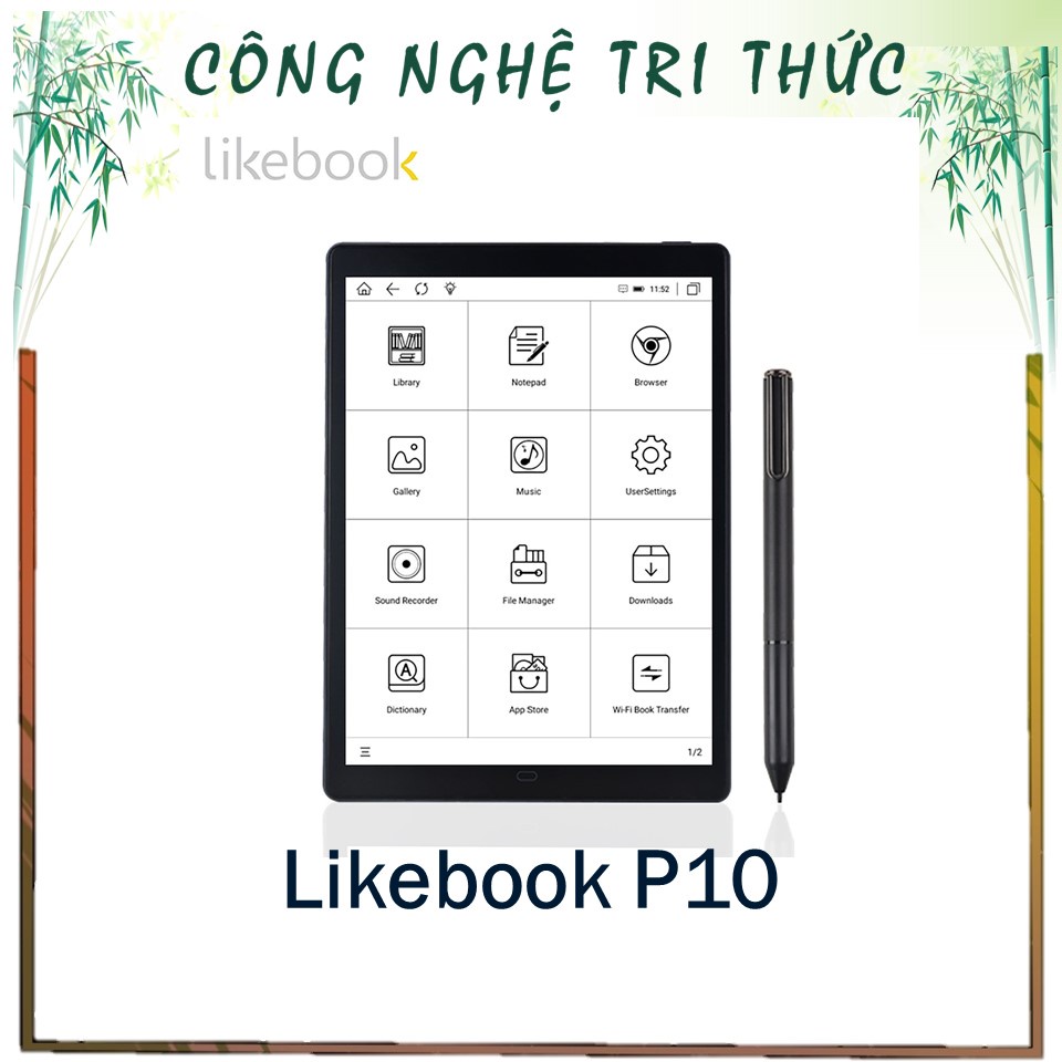 Máy đọc sách Likebook P10, màn hình 10 inch, kèm bao da và bút ghi chú