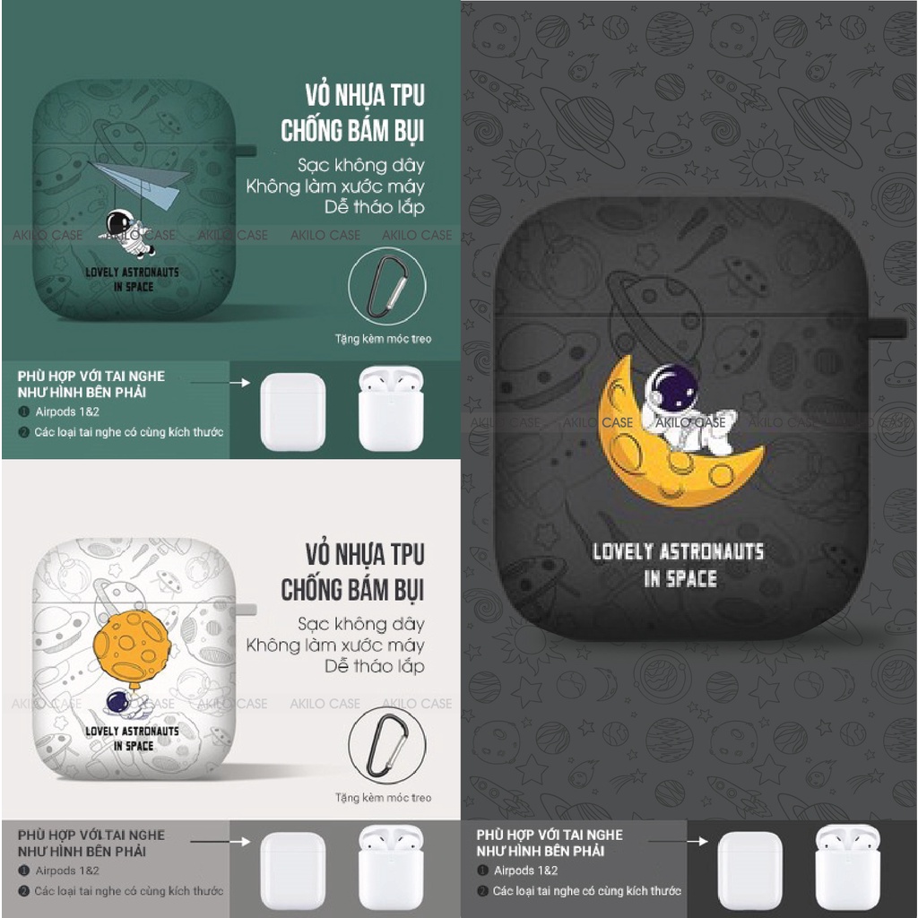 Case airpod 3, vỏ airpod pro ốp tai nghe bluetooth airpod 2 silicon kèm móc khóa Airpod 2 pro Phi hành gia AKIL