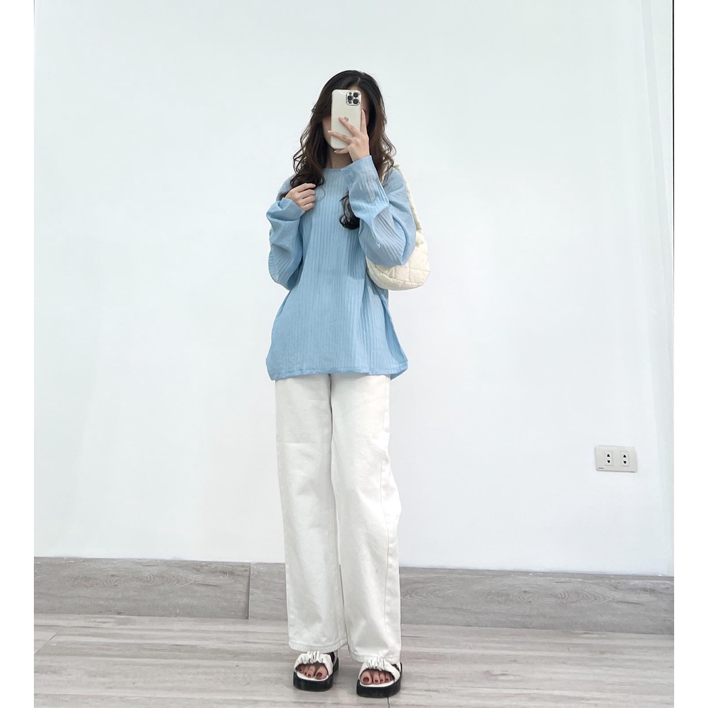 Áo thu đông dài tay form rộng  trơn gân thời trang Miho house