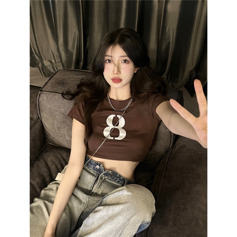 Áo Thun Tay Ngắn Cổ Tròn In Số 8 Thời Trang Hàn Quốc Dành Cho Nữ