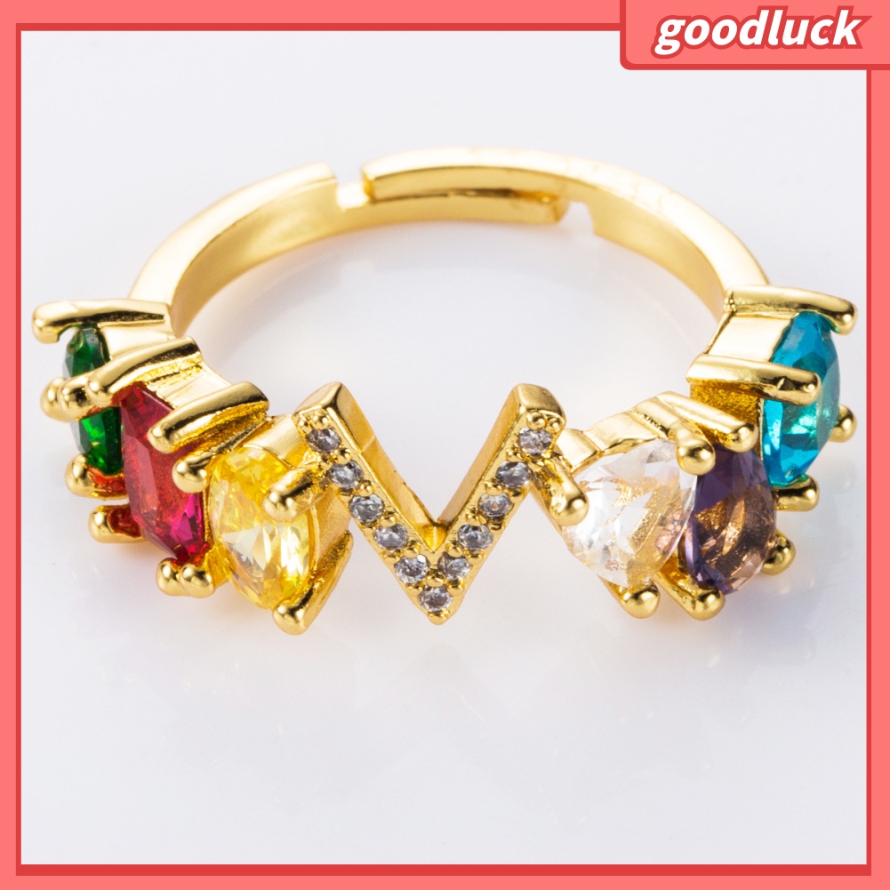 Nhẫn Hở Unisex Đính Đá Zirconia Cầu Vồng Có Thể Điều Chỉnh Kích Cỡ