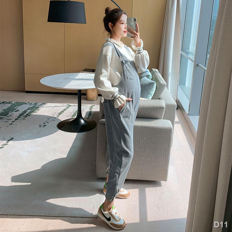👗AOHUI👗Bộ quần áo bà bầu quần yếm mùa xuân và mùa thu mẫu thời trang mang thai rời cộng với kích thước bộ hai mảnh mùa