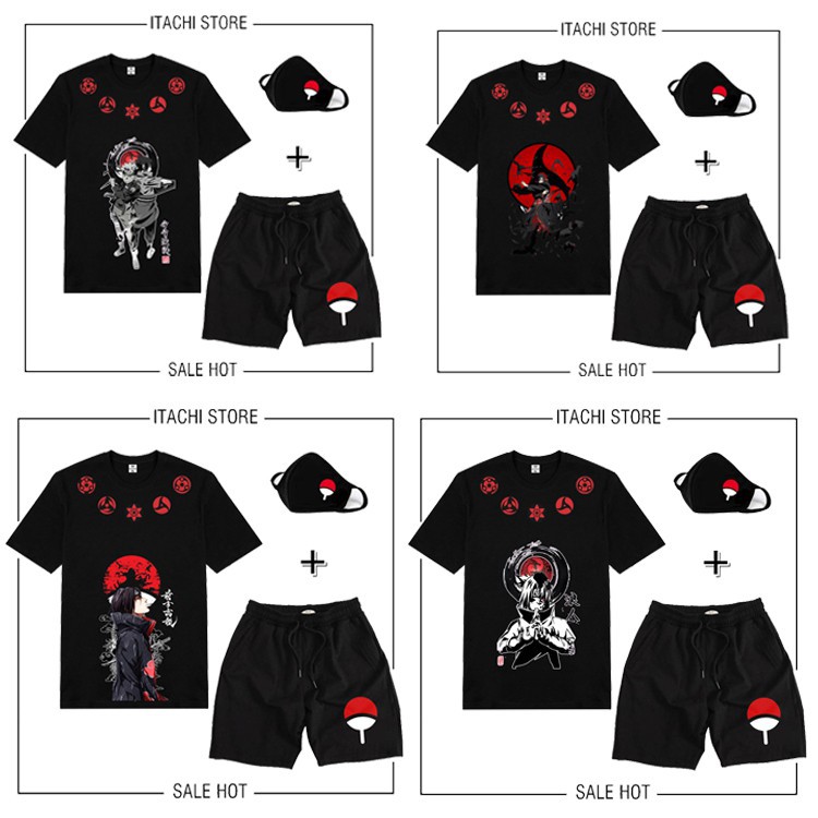 SALE 50% BST Combo Áo thun Akatsuki NAruto Itachi + quấn Short + KT Uchiha HOT đẹp *