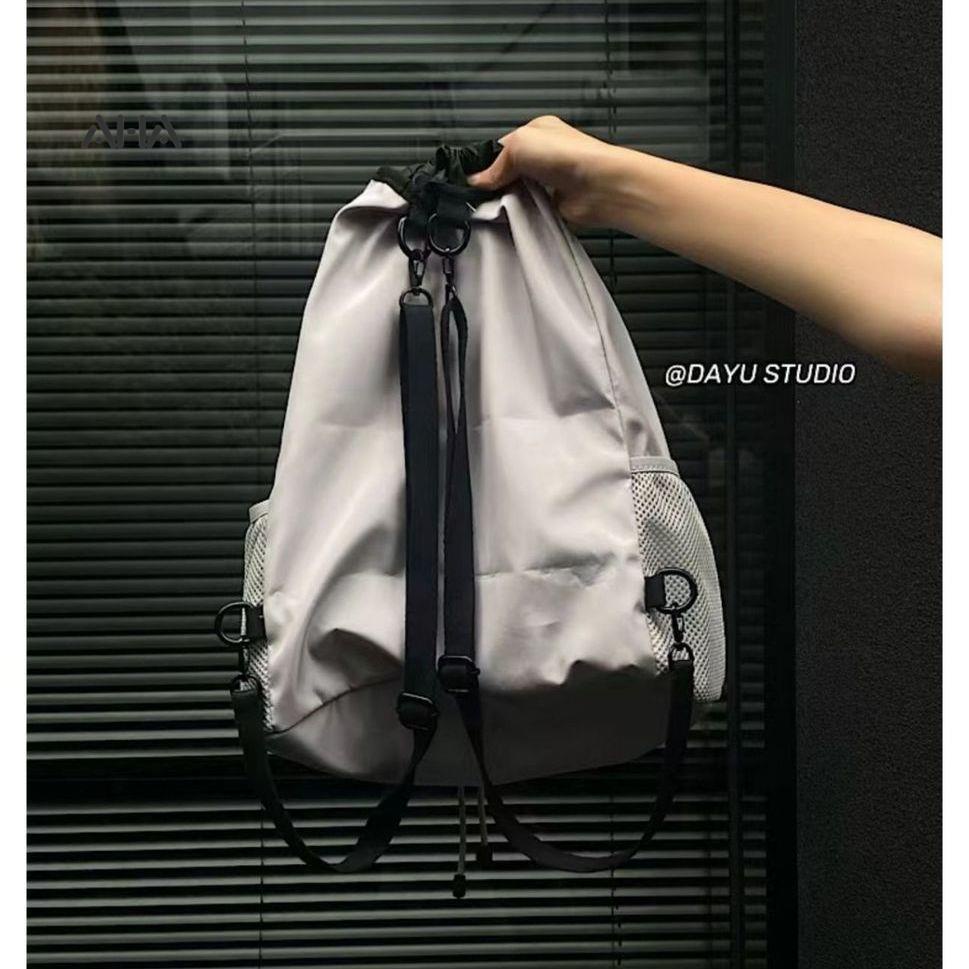 AHA OFFICIAL Ba Lô Nylon Xám Sức Chứa Lớn In Ba Chiều Dán Ba Chiều Đường Phố