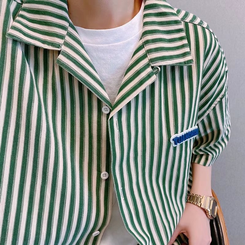 Áo Sơ Mi Tay Ngắn Dáng Rộng Họa Tiết Kẻ Sọc Thời Trang Mùa Hè Hàng Mới 2022 Cho Nam