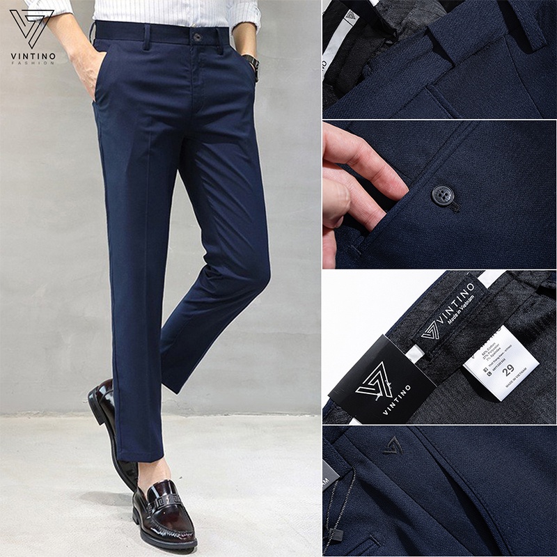 Quần âu nam đai chun co giãn ống côn Hàn Quốc, Quần tây nam đen công sở form slimfit thời trang VINTINO CT