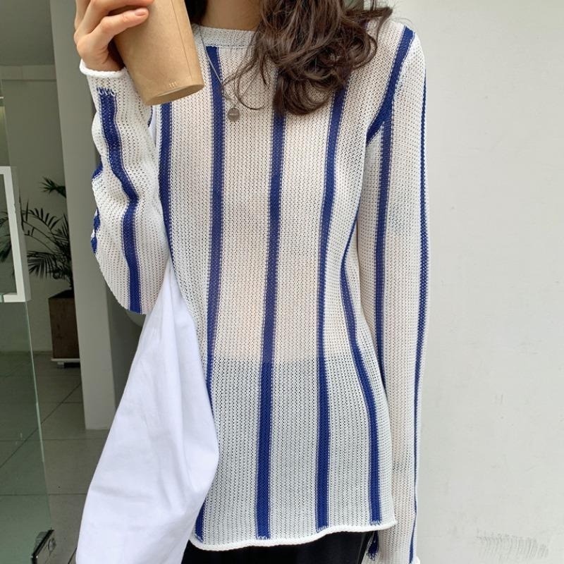 Áo Dệt Kim Tay Dài Kẻ Sọc Màu Sắc Thời Trang Mùa Hè Dành Cho Nữ