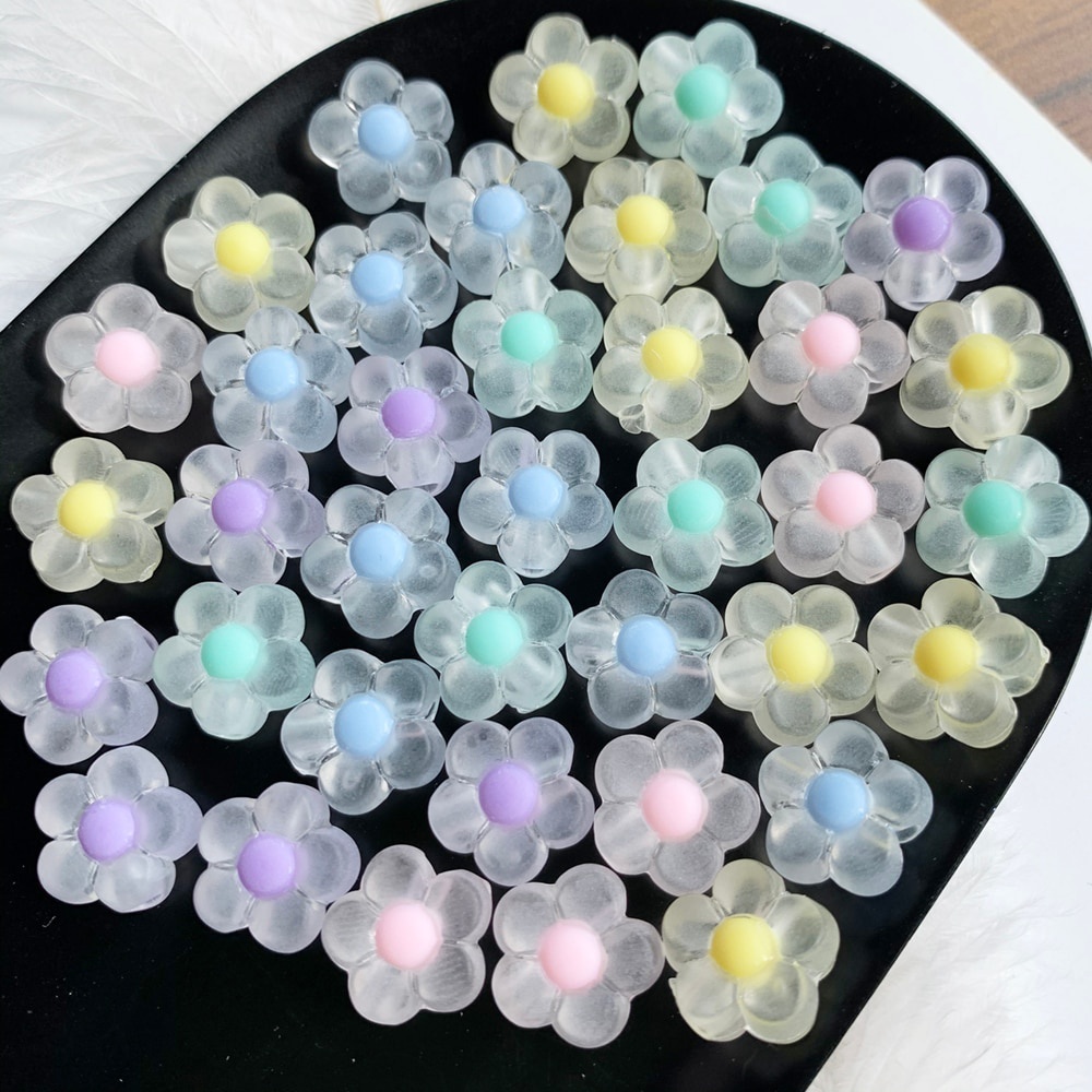 Bộ 30/60 hạt nhựa trong suốt hình hoa dùng làm trang sức thủ công