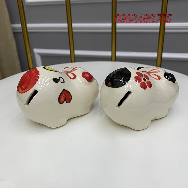 Ống heo đất tiết kiệm mini cute, con lợn size nhỏ dễ thương cho bé dáng nằm 7cm, chất liệu sứ,_