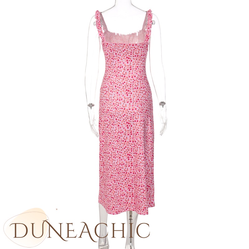 DUNEA Đầm hai dây họa tiết hoa xinh xắn phong cách bohemia thời trang