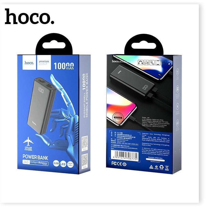 Pin sạc dự phòng hoco J45 dung lượng 10.000mah hỗ trợ 2 cổng sạc có đèn LED báo sạc thông minh - MrPhukien