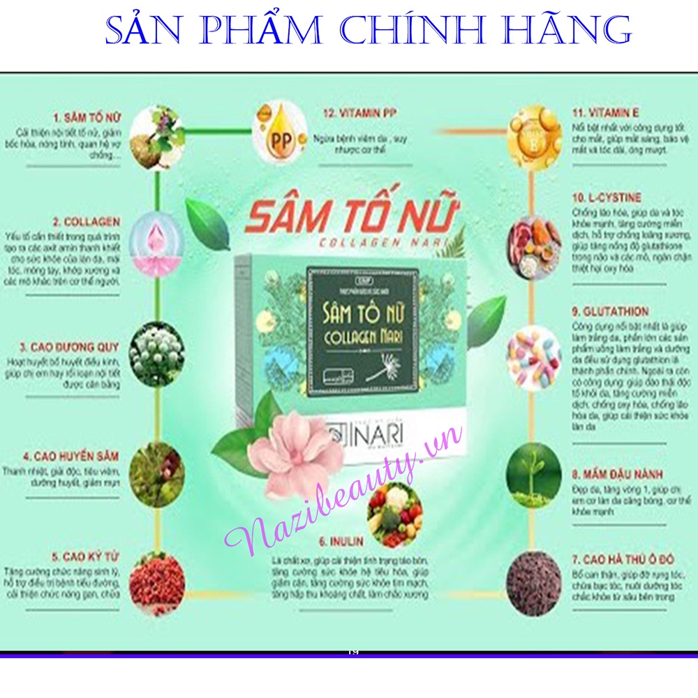 Sâm tố nữ Collagen Nari dưỡng nhan an thần lưu giữ tuổi thanh xuân giải quyết chuyện thầm kín của chị em phái đẹp 14 gói