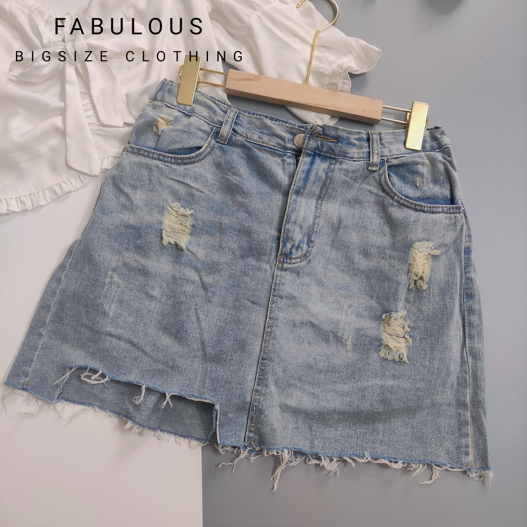 BIGSIZE Chân váy jeans xanh bạc cá tính Fabulous Bigsize