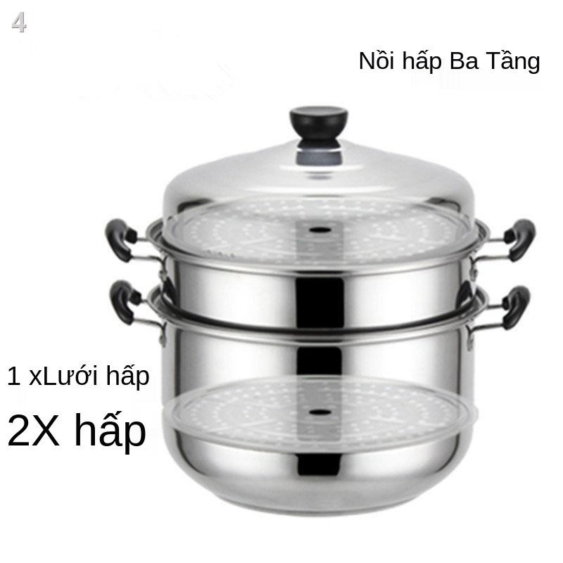 Nồi hấp inox cỡ lớn 34cm ba lớp 3 bốn 5 gia dụng thêm 1 bếp từ 32cm