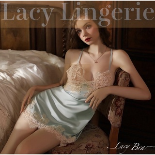Váy Ngủ Lụa Satin Mềm Phối Ren Sexy Dây Đan Chéo Lưng Gợi Cảm Lacy Bra - V1
