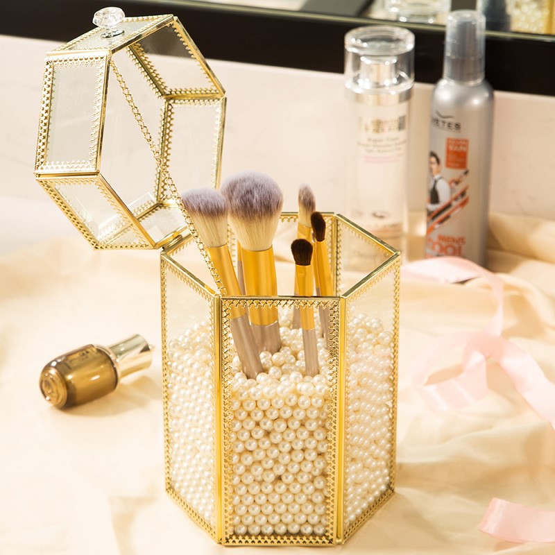 Hộp đựng cọ viền kim loại ren (Lục giác) Gold53