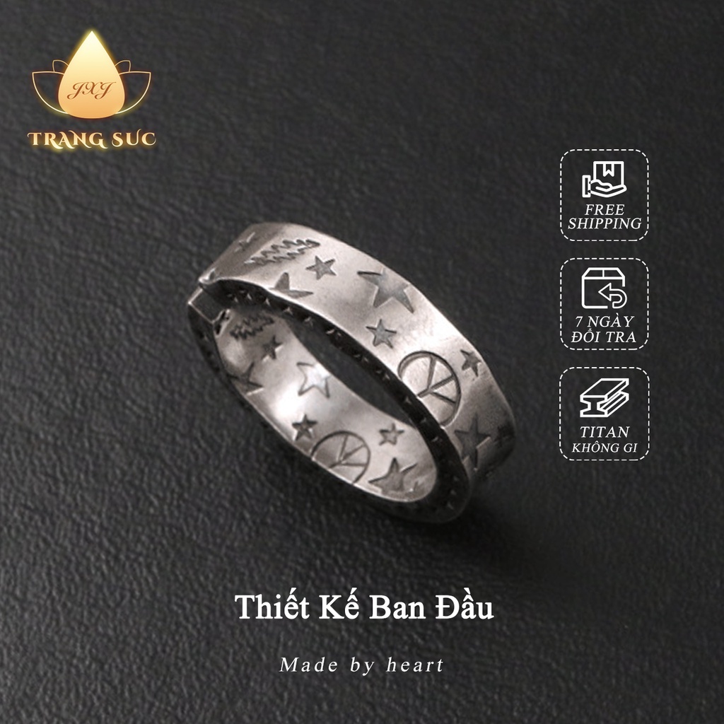 Nhẫn Nam TITAN Ngôi sao năm cánh Nụ cười Màu bạc Làm như cũ Cổ điển Làm bằng tay Thiết kế ban đầu NH-236