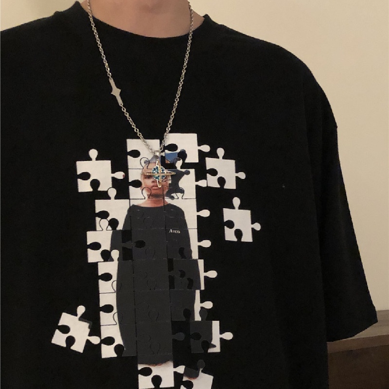 Áo Thun Nam Tay Ngắn Dáng Rộng Có In Hình Hoạt Hình Phong Cách Hàn Quốc