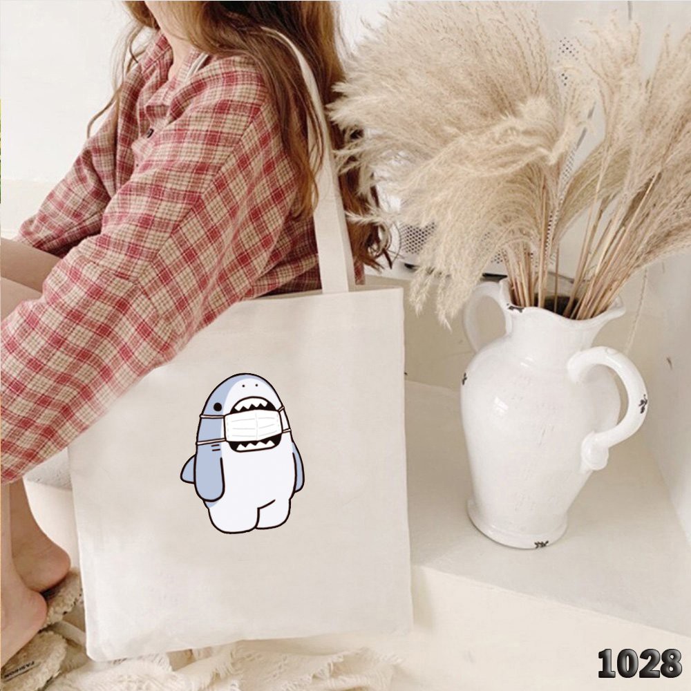 Túi Tote Vải Canvas Giá Rẻ Có Khóa Miệng 514 1028 Cá Mập Shark Hàng May Công Ty Chuẩn Đẹp