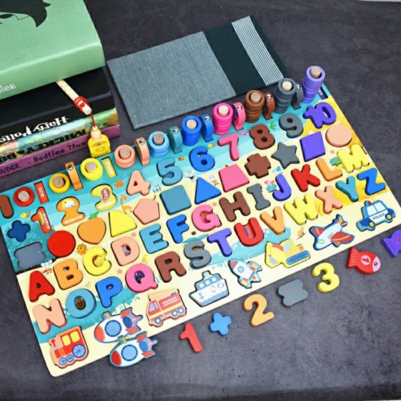 Đồ Chơi Thông Minh- Bảng Gỗ câu Cá đa Năng kèm bảng Chữ Cái