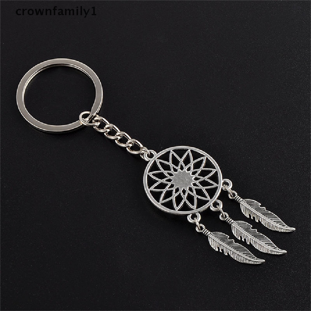 Móc khóa hình Dreamcatcher bằng kim loại màu bạc phối lông vũ kiểu mới