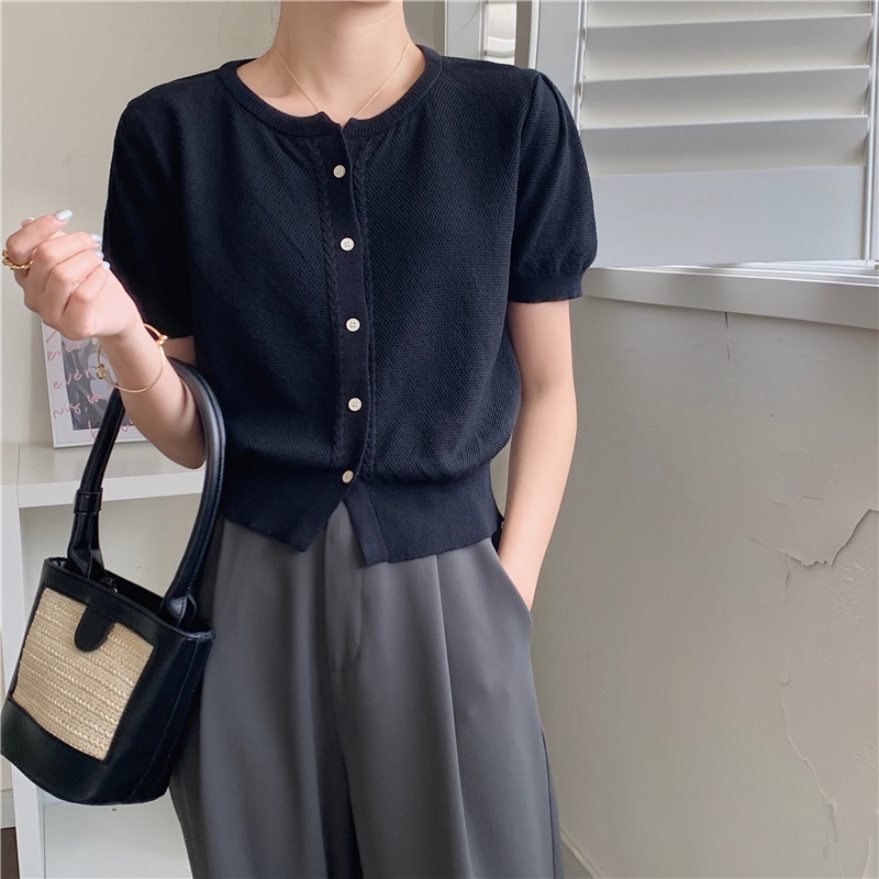 Áo Cardigan Dệt Kim Ngắn Tay Thiết Kế Đơn Giản 52291