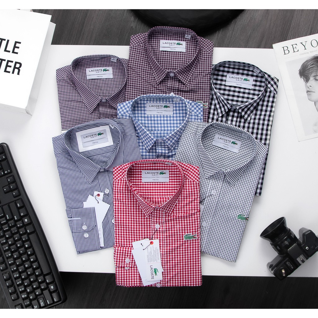 Sơ mi nam caro nhí Lacost dài tay cổ bẻ cao cấp | BigBuy360 - bigbuy360.vn