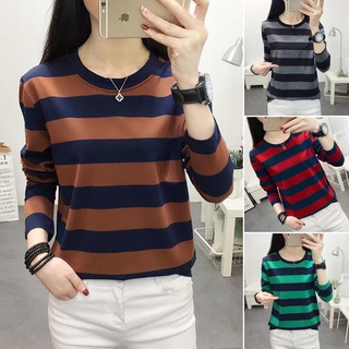 Áo thun nữ dài tay họa tiết sọc ngang thời trang