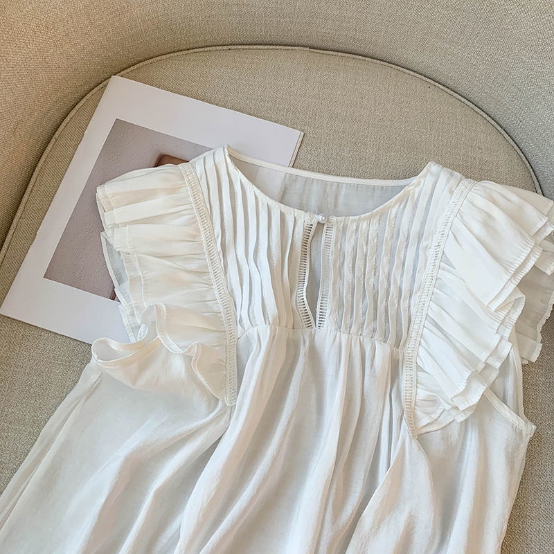 Áo Kiểu Tay Ngắn Phối Bèo Thời Trang Mùa Hè Trẻ Trung